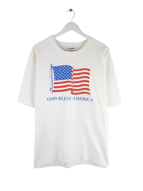Jerzees 90s Vintage God Bless America Print T-Shirt Weiß XXL
