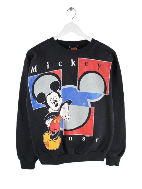 Disney 1993 Vintage Mickey Mouse Geometric Print Damen Sweater Schwarz M