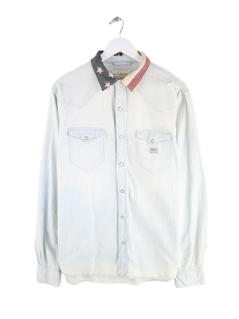 Ralph Lauren Western Flag Collar Jeans Freizeit Hemd Blau L