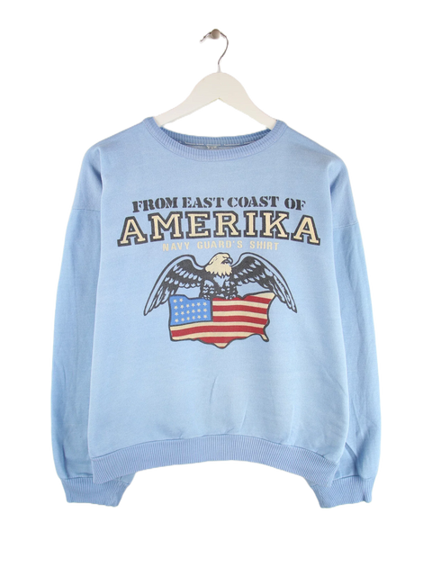 Vintage 90s America Print Damen Sweater Blau S