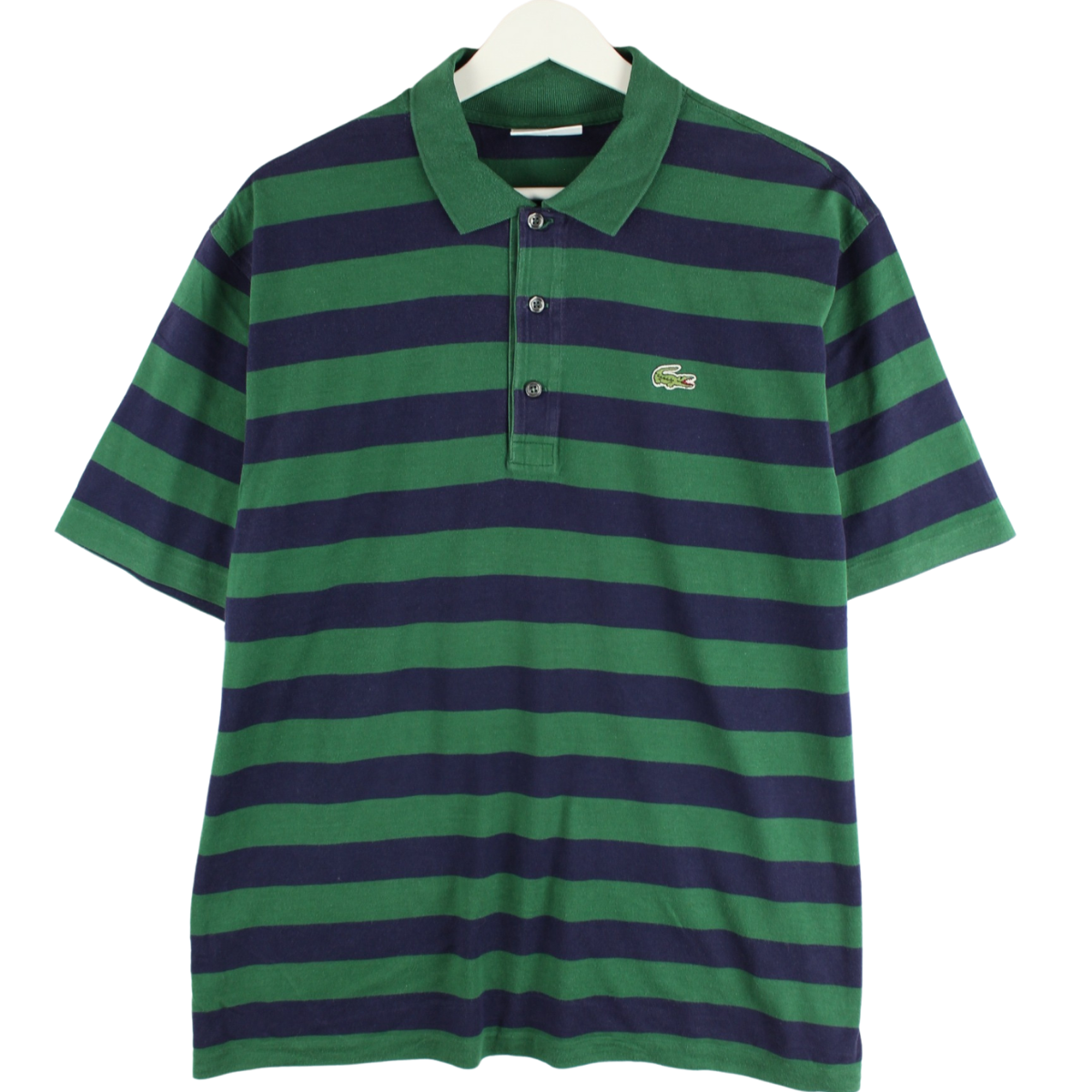 Lacoste 90s Vintage Striped Single Stitch Polo Green/Blue L