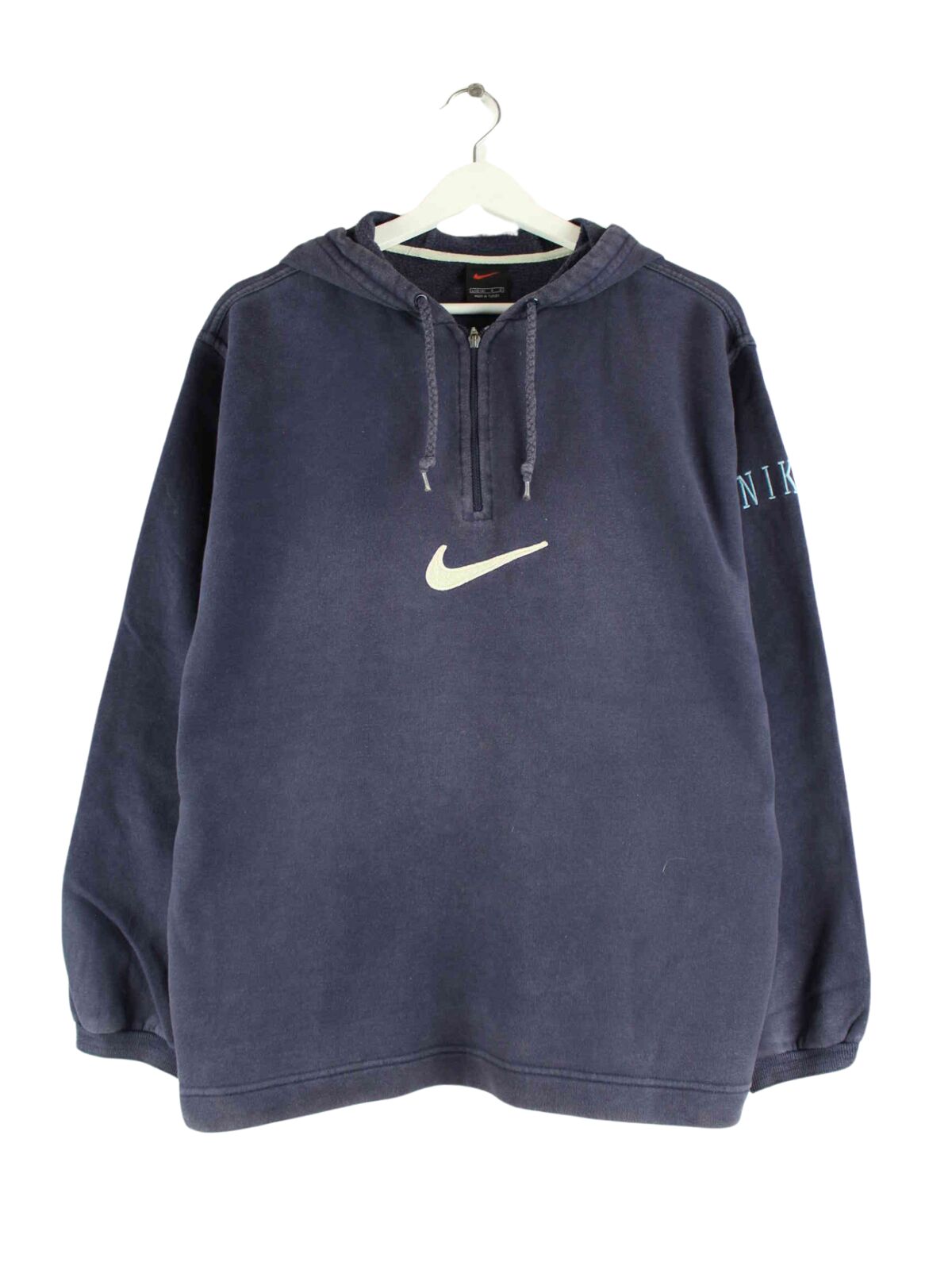 Nike 90s Vintage Embroidered Big Swoosh Hoodie Blau L (front image)