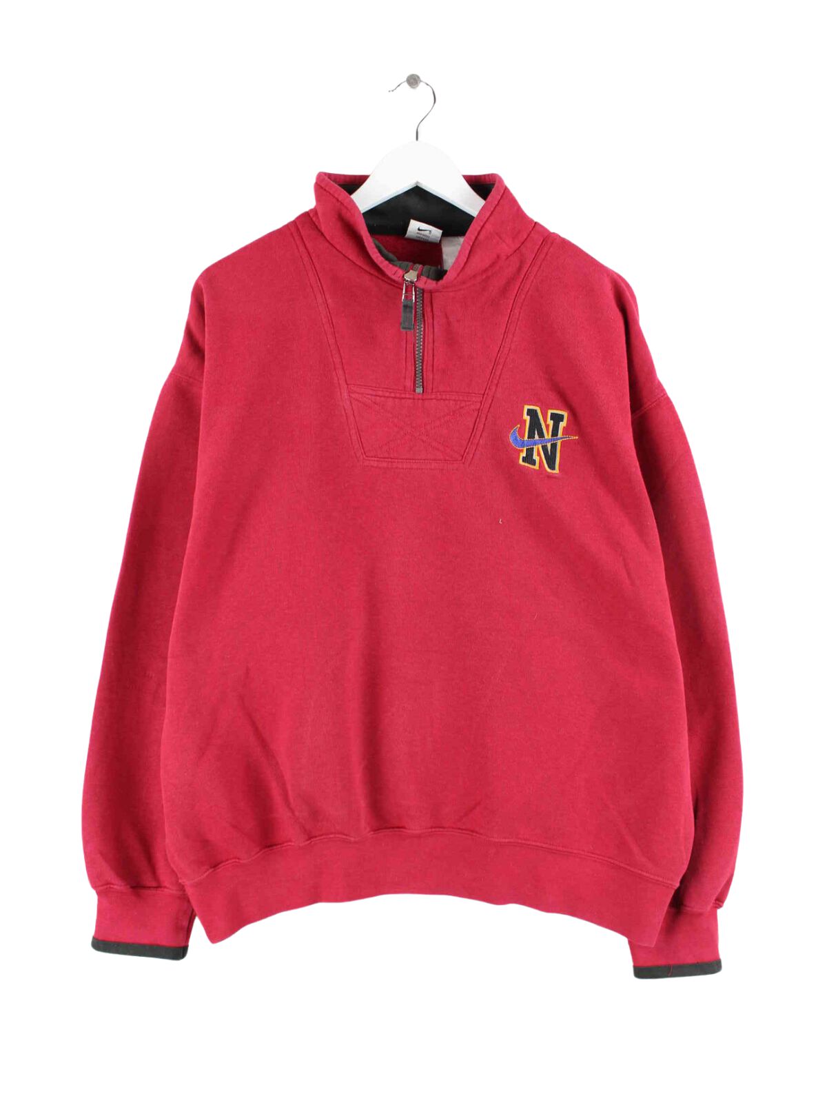 Nike 90s Vintage Embroidered Half Zip Sweater Rot L (front image)