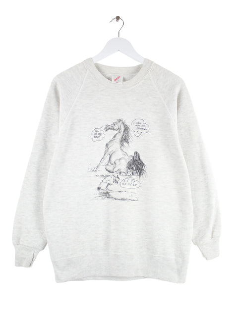 Jerzees Damen 90s Vintage Horse Print Sweater Grau L
