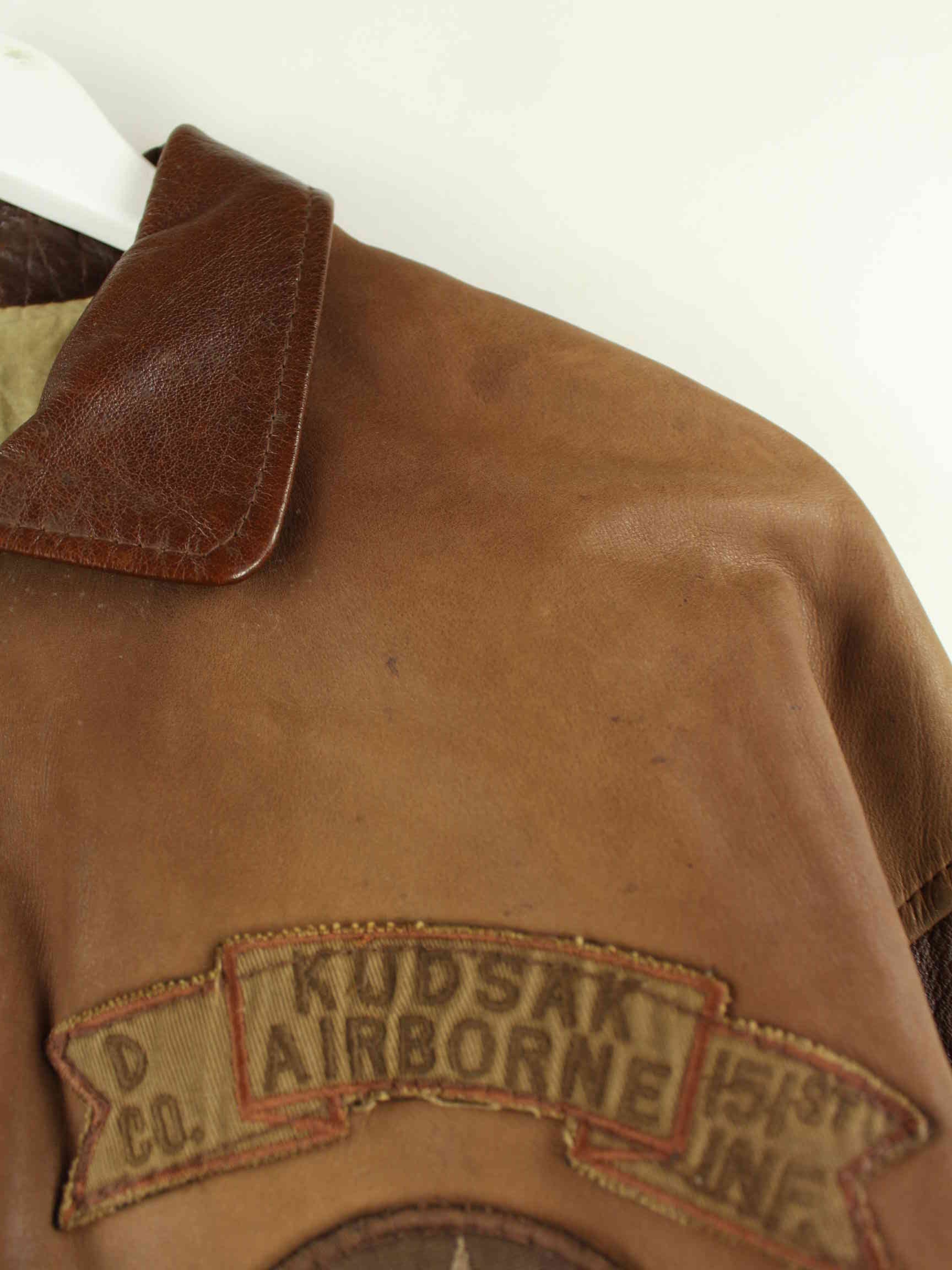 Vintage 90s Kudsak Airborne Leder Jacke Braun L (detail image 5)