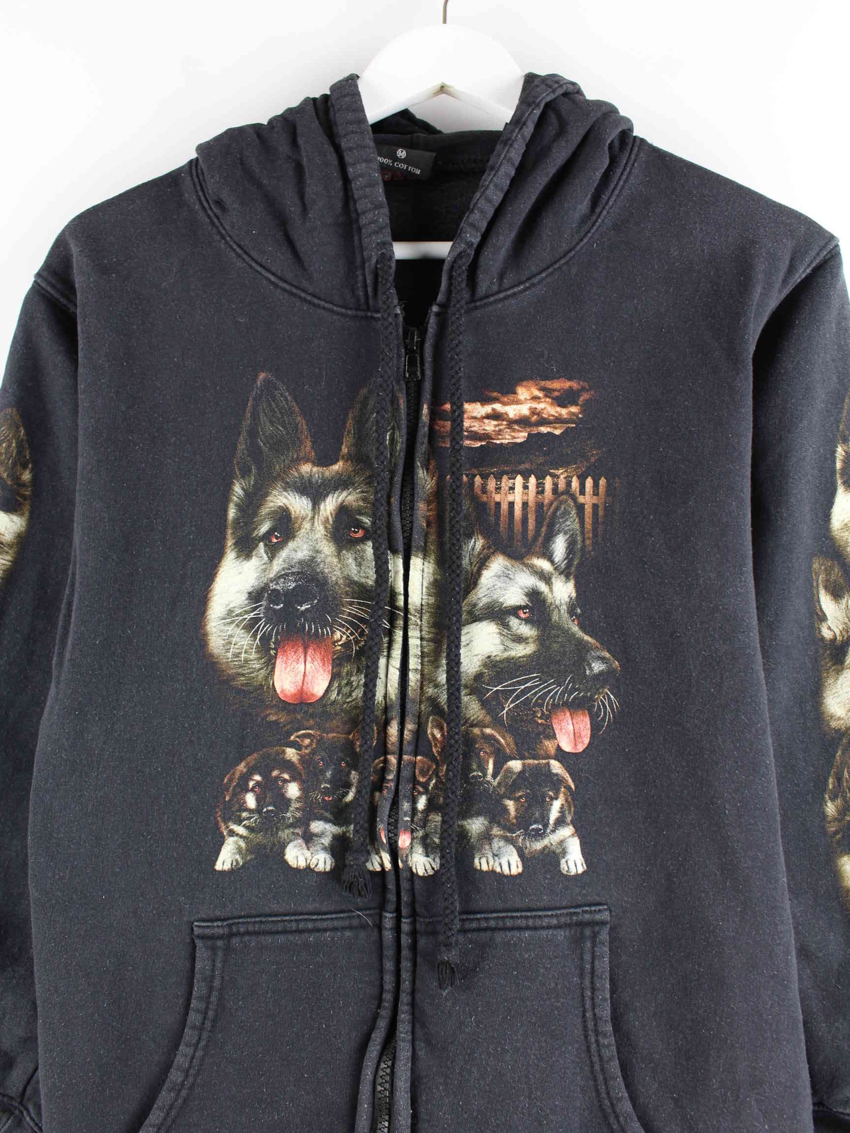 Vintage y2k Dog Print Zip Hoodie Schwarz S (detail image 1)