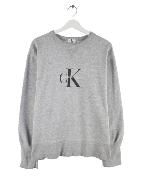 Calvin Klein 00s Big Logo Print Sweater Grau M