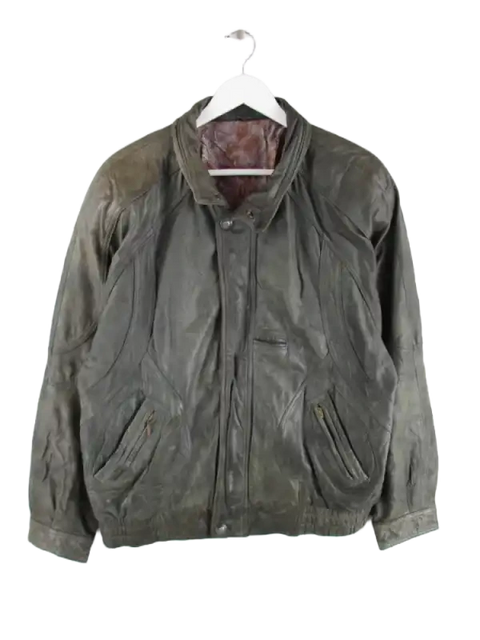Vintage Lederjacke Grün L – Vorderseite