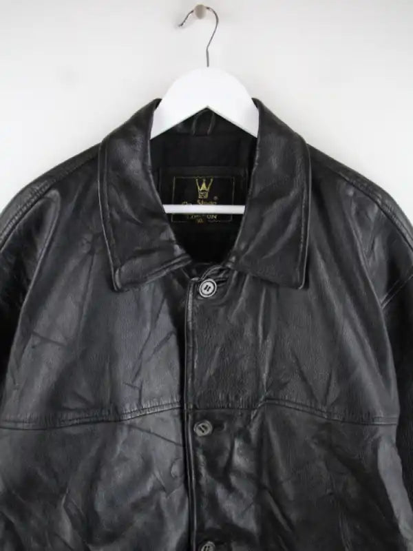 Vintage Lederjacke Schwarz XL – Detailansicht Vorderseite