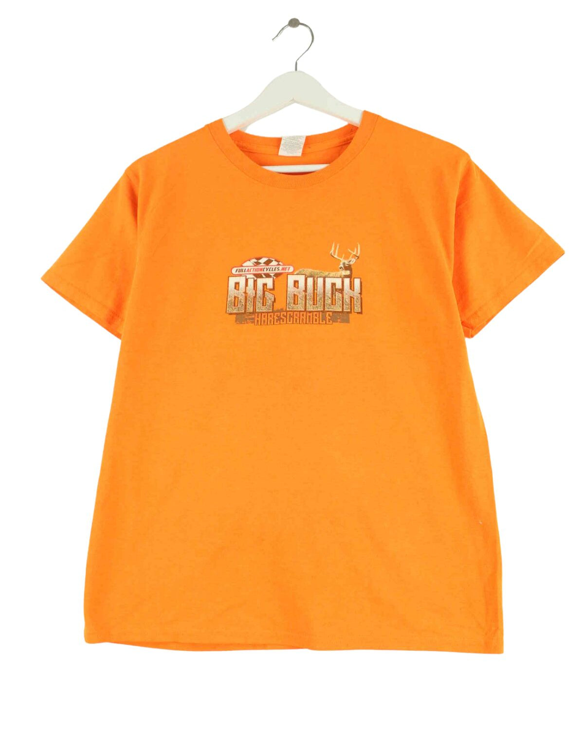 Gildan Damen Big Buck Moto Racing Print T-Shirt Orange XXS (front image)