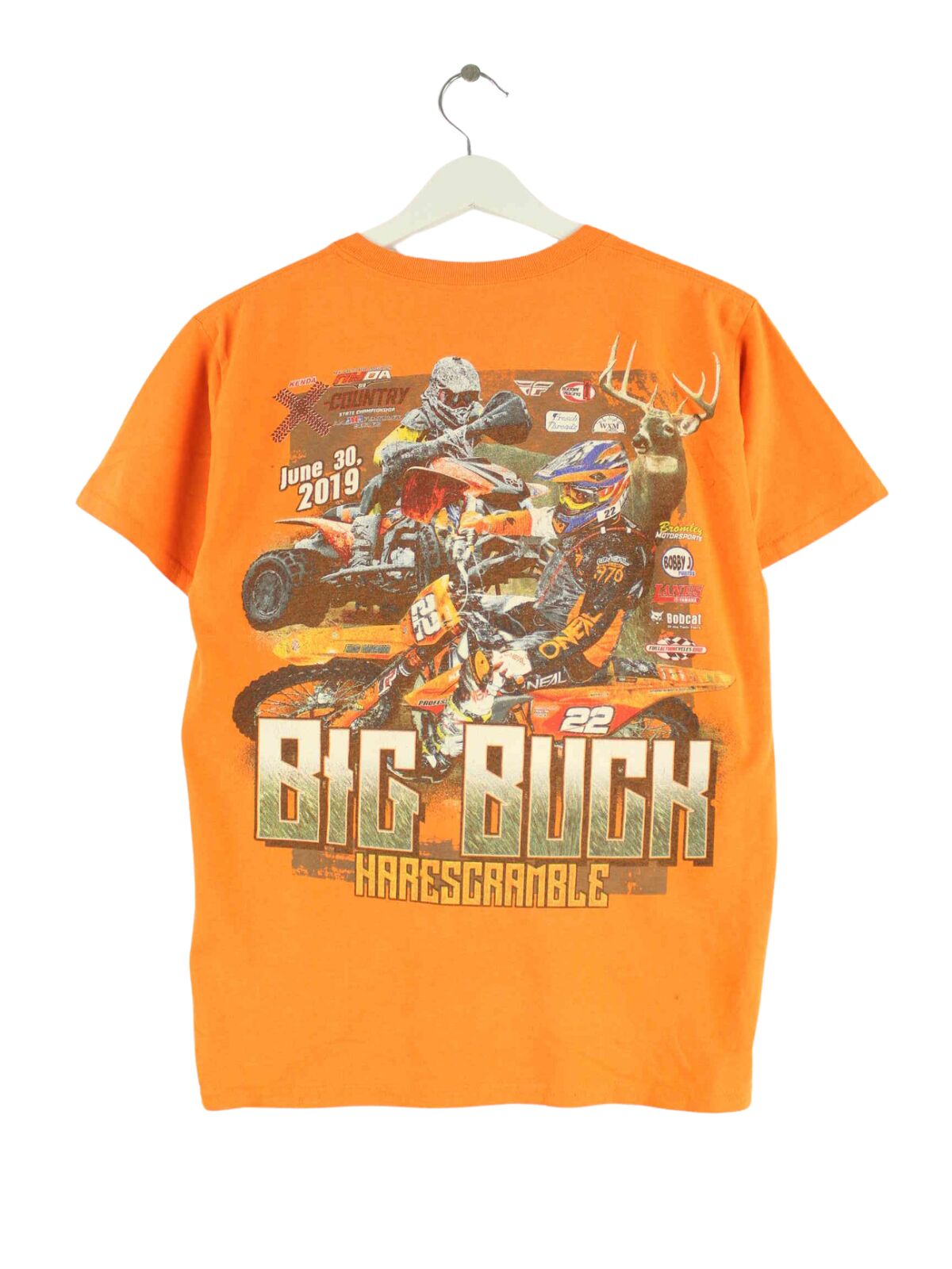Gildan Damen Big Buck Moto Racing Print T-Shirt Orange XXS (back image)