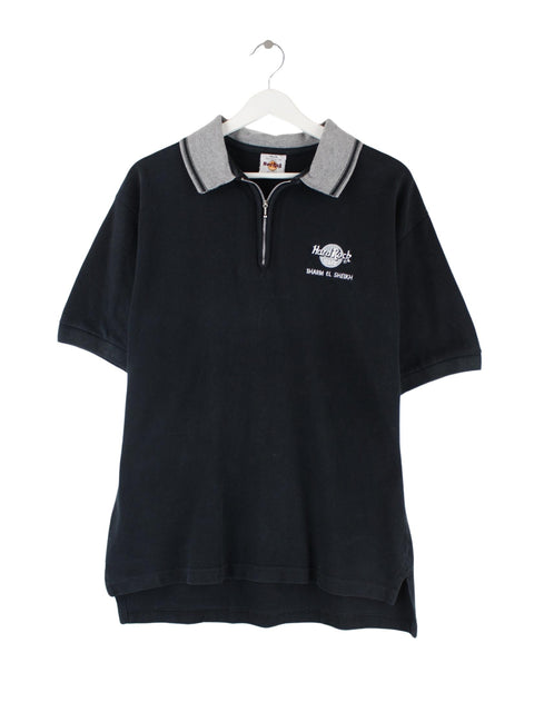Hard Rock Cafe 90s Vintage Half Zip Polo Schwarz M