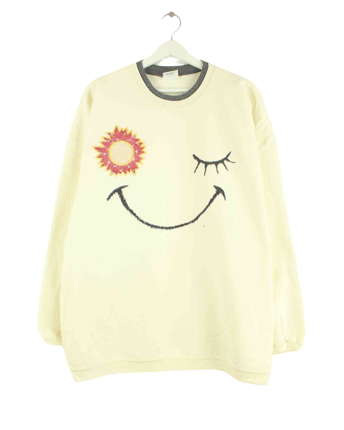 Vintage 80s Embroidered Sun Sweater Beige XL (front image)