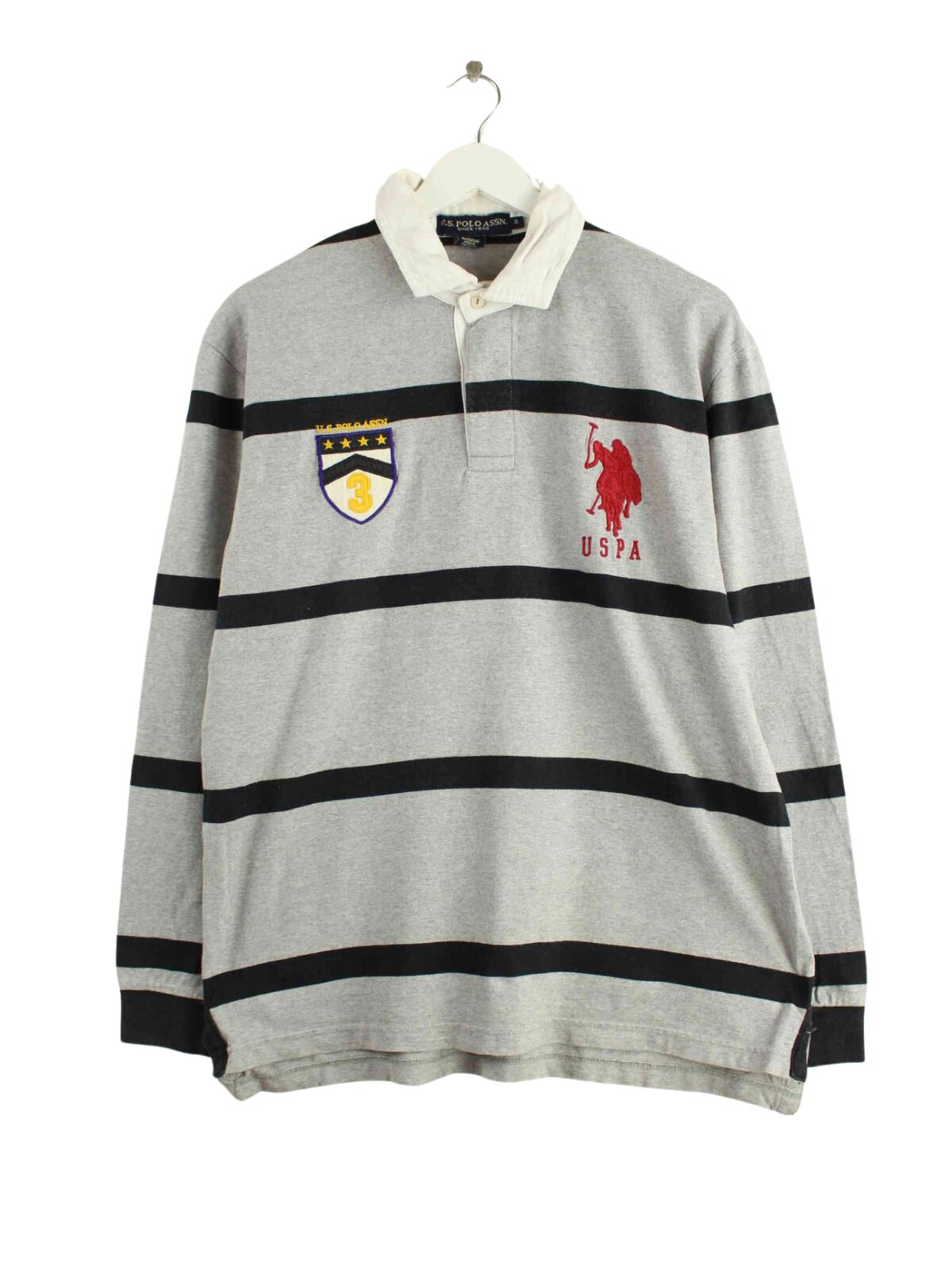 U.S. Polo ASSN. Striped Langarm Polo Grau S (front image)