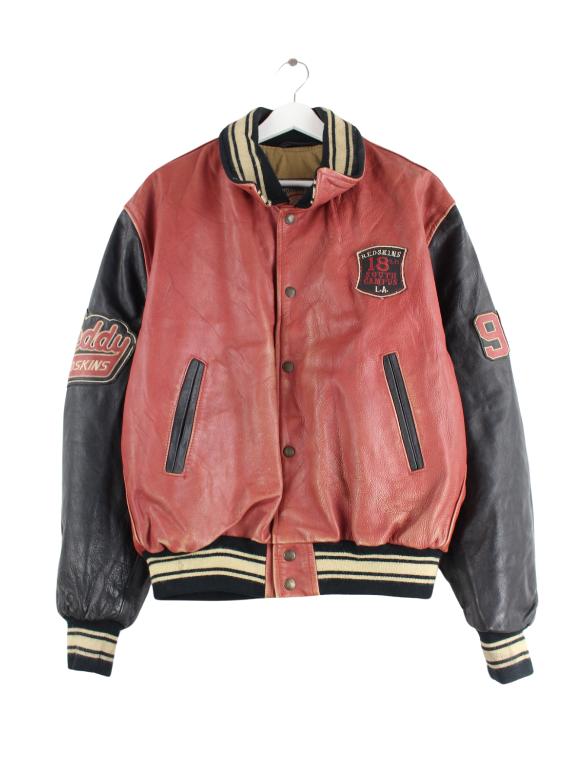 Redskins 90s Vintage Teddy Leather College Jacket Red L Peeces