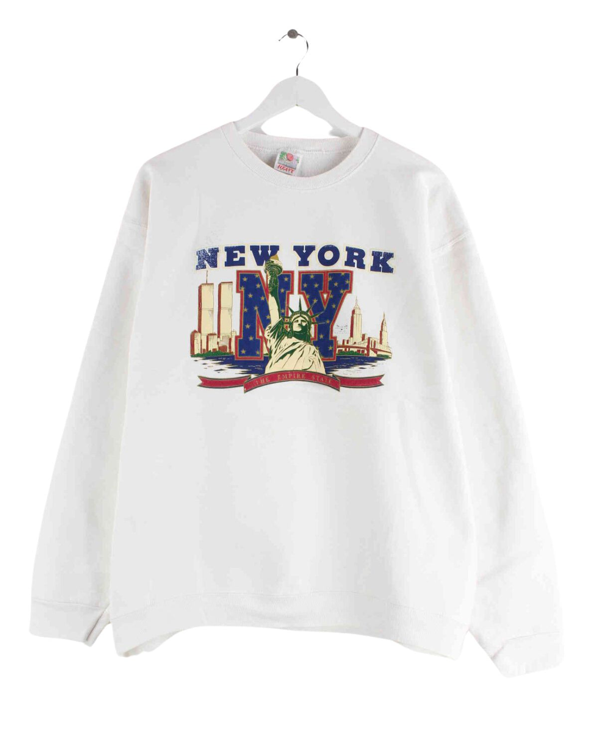 Fruit of the Loom 90s New York Print Heavy Cotton Sweater Weiß L (front image)