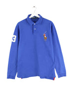 Ralph Lauren 90s Vintage Embroidered Langarm Polo Blau L (front image)