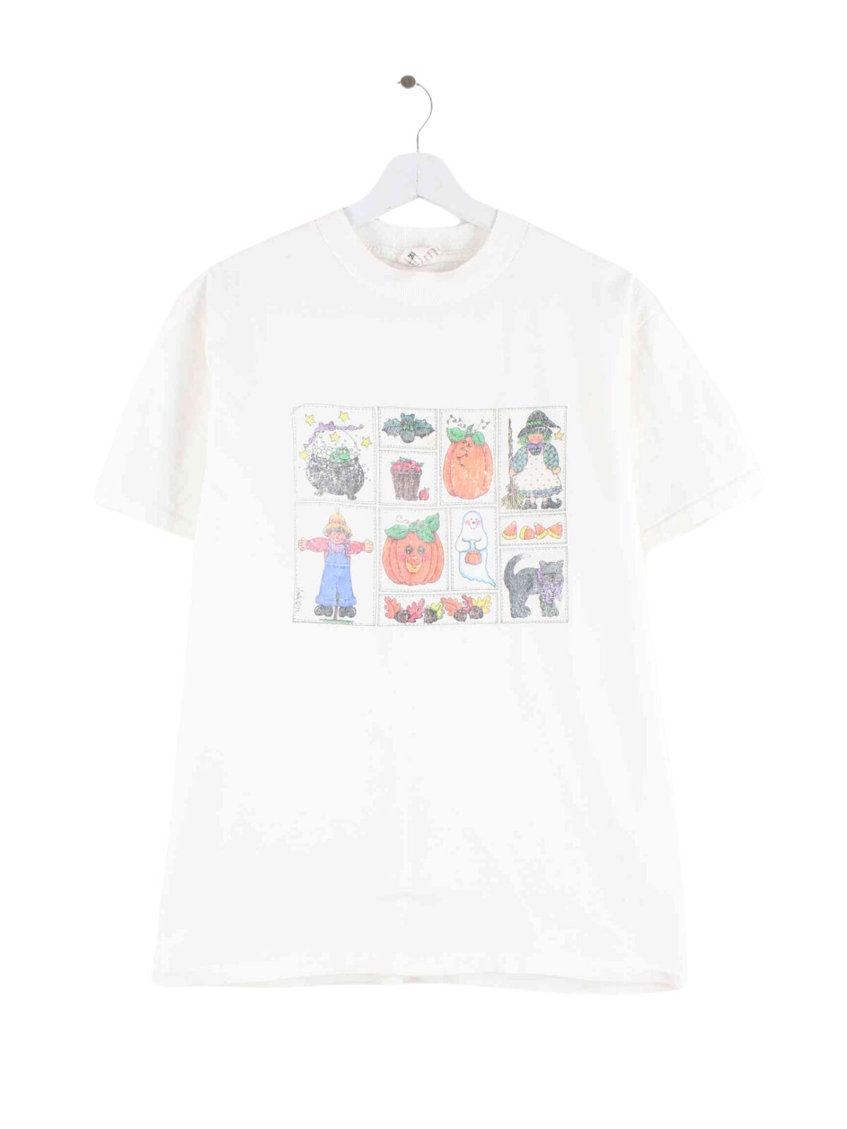 Oneita 90s Vintage Halloween Print Single Stitch T-Shirt Weiß M (front image)