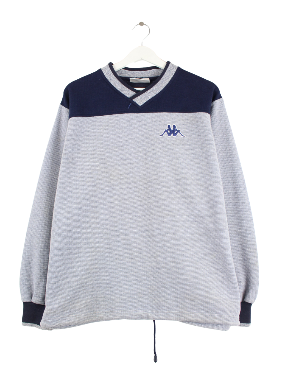 Kappa 90s Vintage Embroidered V Neck Sweater Gray M Peeces