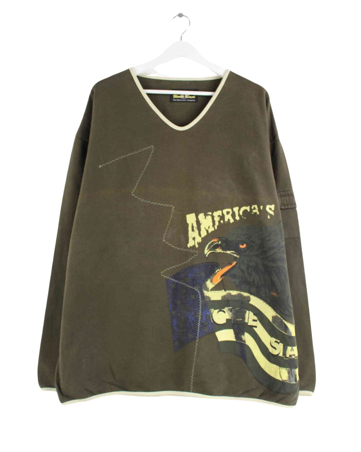 Vintage 90s America Print Sweater Khaki XXL (front image)