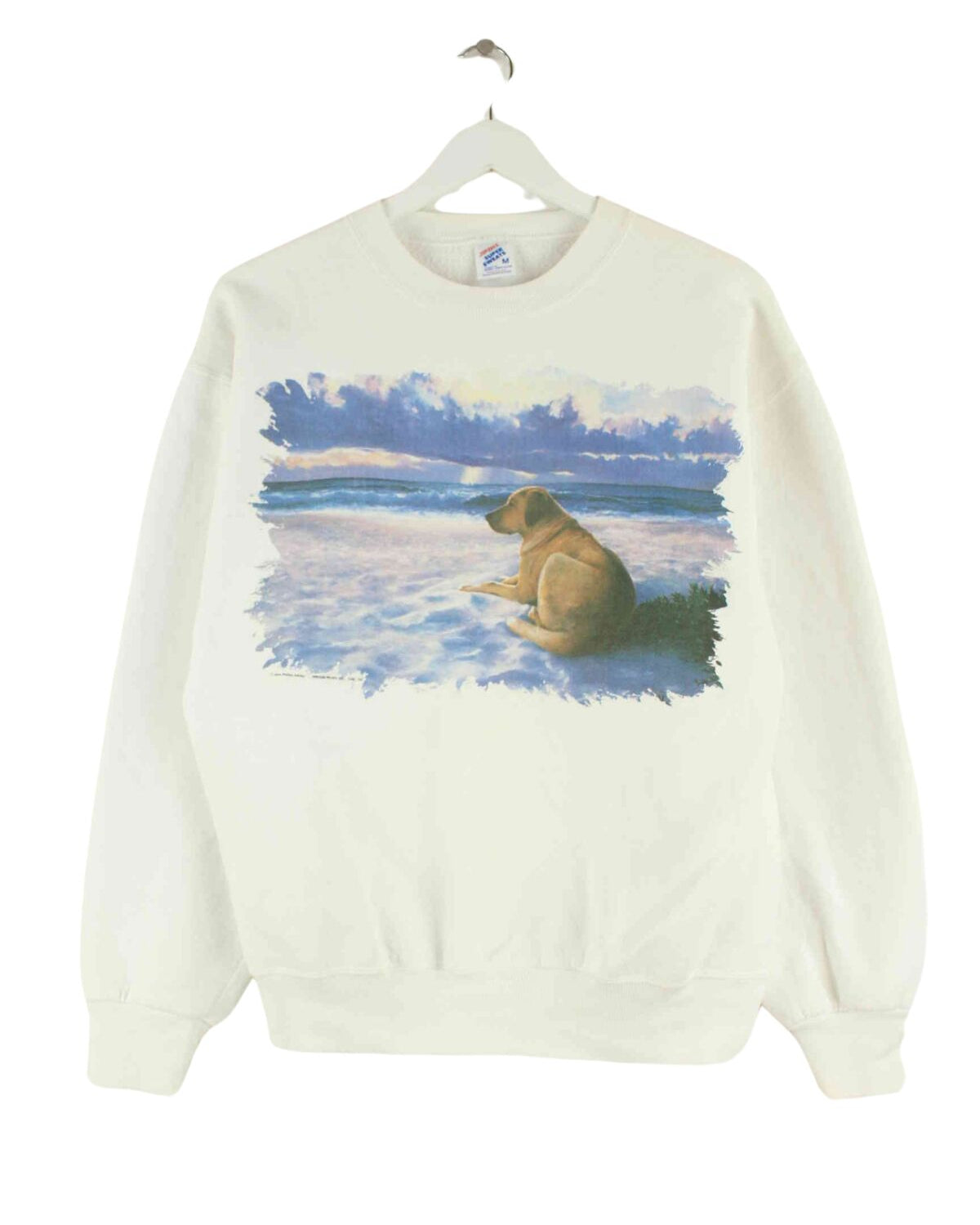 Jerzees 90s Vintage Dog Print Sweater Weiß M (front image)