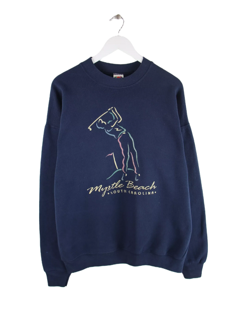 Fruit of the Loom 90s Vintage Myrtle Beach Print Sweater Blau XL