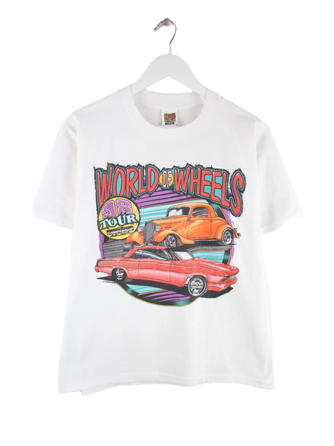 Fruit of the Loom 1998 Vintage World Of Wheels Car Print T-Shirt Weiß S