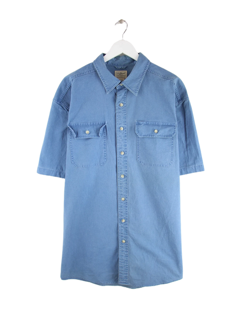 L.L. Bean 90s Vintage Double Pocket Kurzarm Freizeit Hemd Blau 3XL