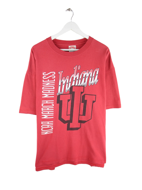 Nutmeg 90s Vintage NCAA March Madness Indiana IU Print Single Stitch T-Shirt Rot XL