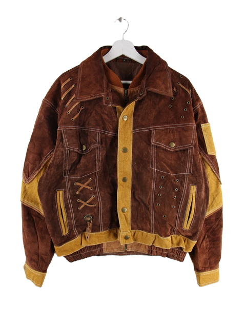 Vintage 80s Suede Bomber Lace Up Jacke Braun M