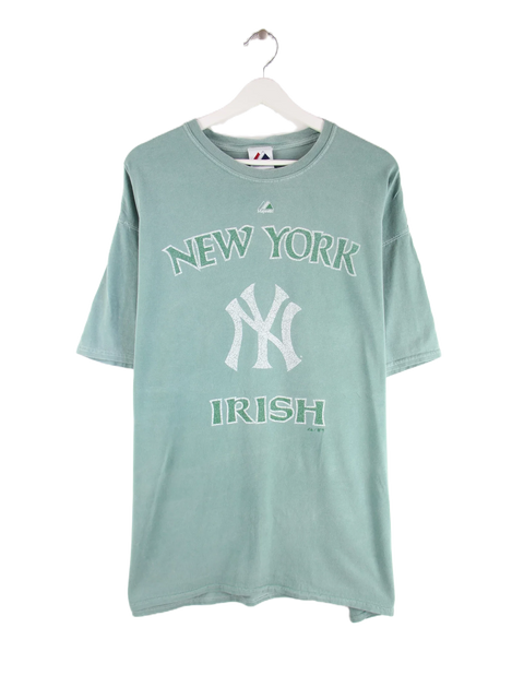 Majestic 00s New York Irish Print T-Shirt Grün XL