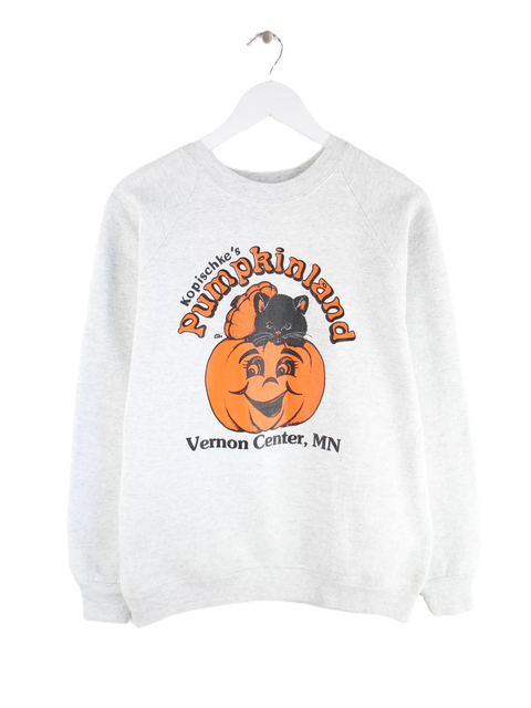 Fruit of the Loom 90s Vintage Pumpkin Cat Print Sweater Grau L