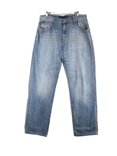 Southpole Y2K Baggy Script Side Braid Jeans Blau W36