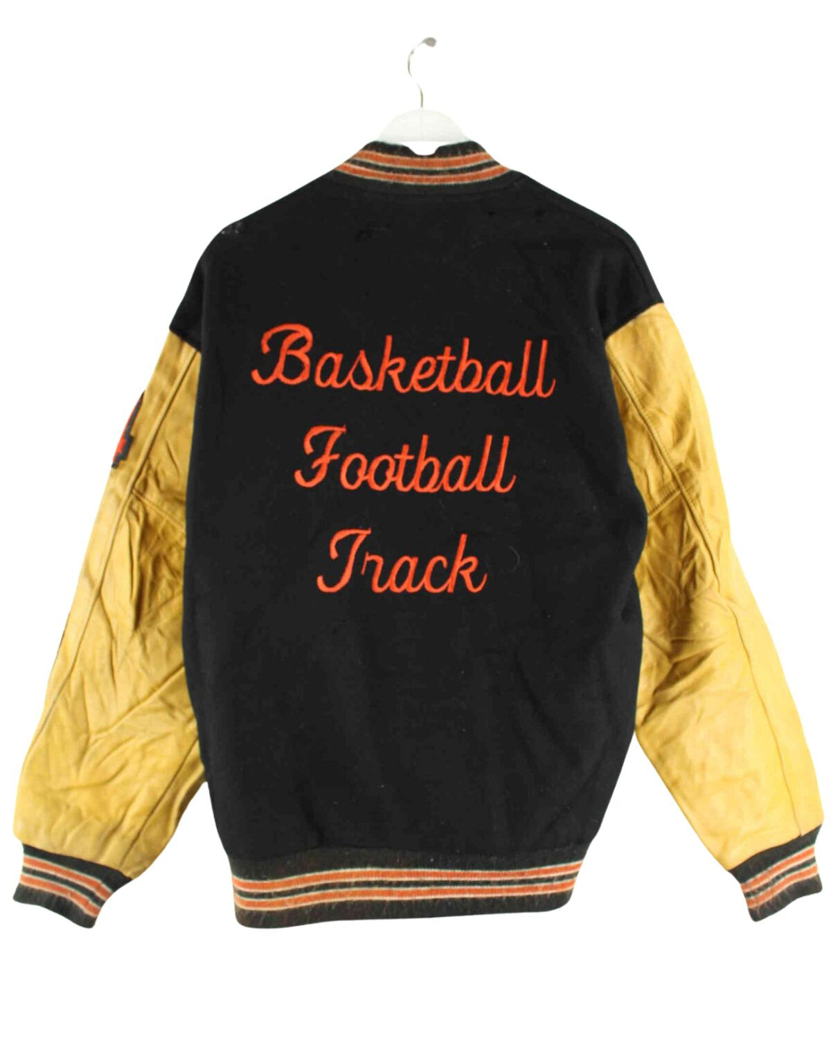 Vintage 80s Vintage Basketball Embroidered Leder College Jacke Schwarz L (back image)