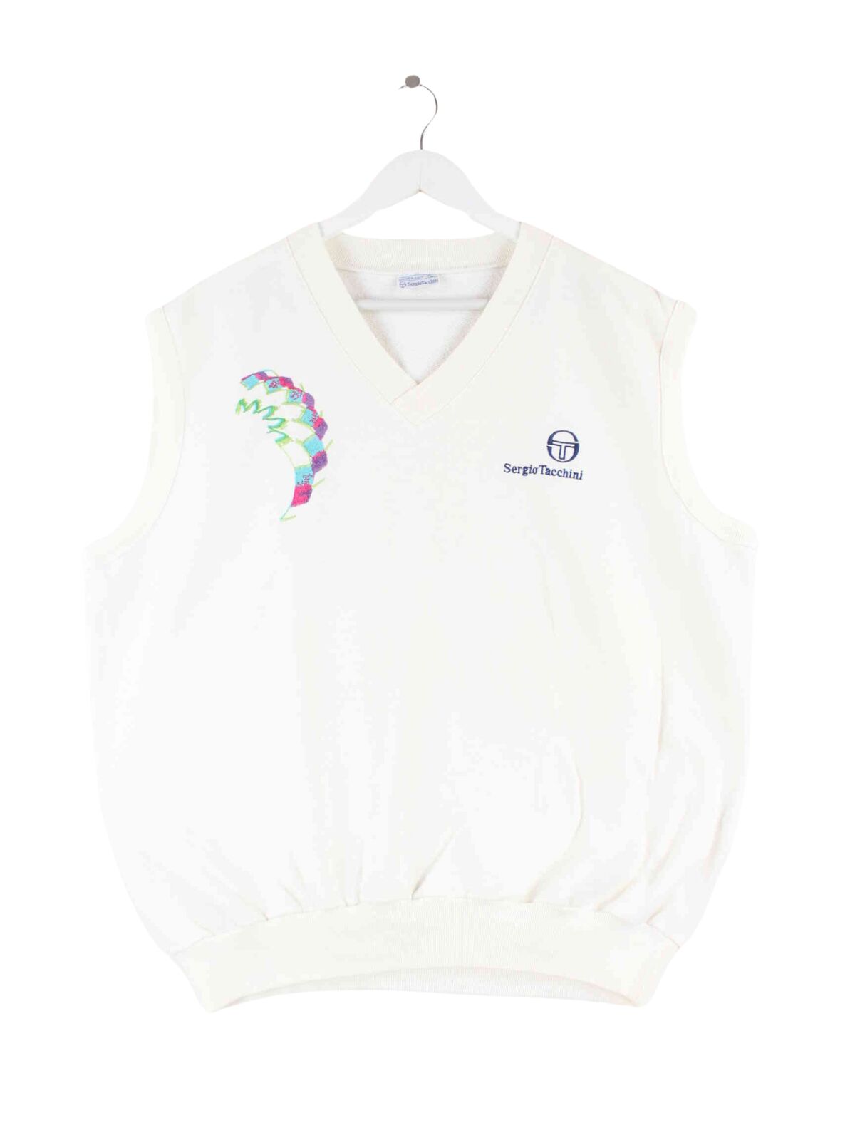 Sergio Tacchini 90s Vintage Embroidered Pullunder Weiß XL (front image)