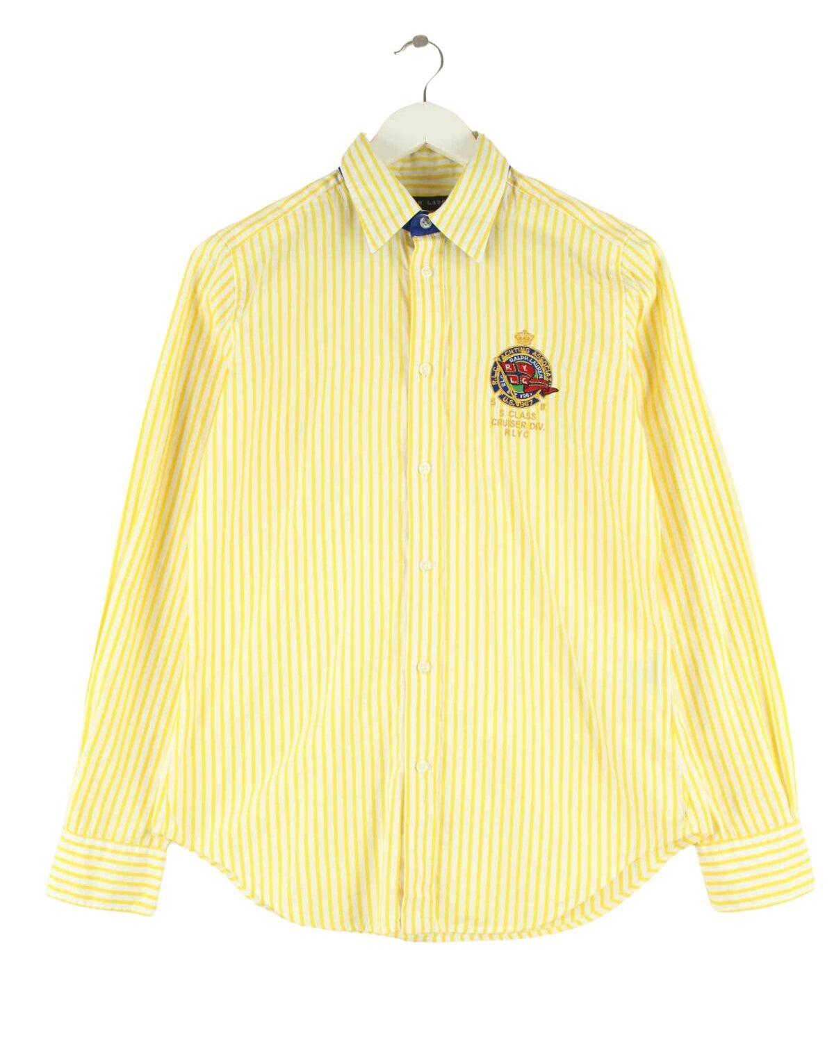 Ralph Lauren 90s Vintage Striped Embroidered Hemd Gelb XS (front image)