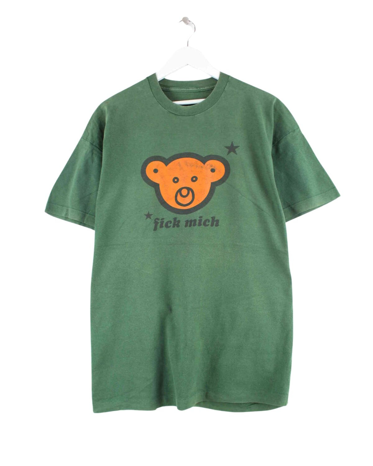 Vintage 90s Funny Teddy Print Single Stitched T-Shirt Grün L (front image)