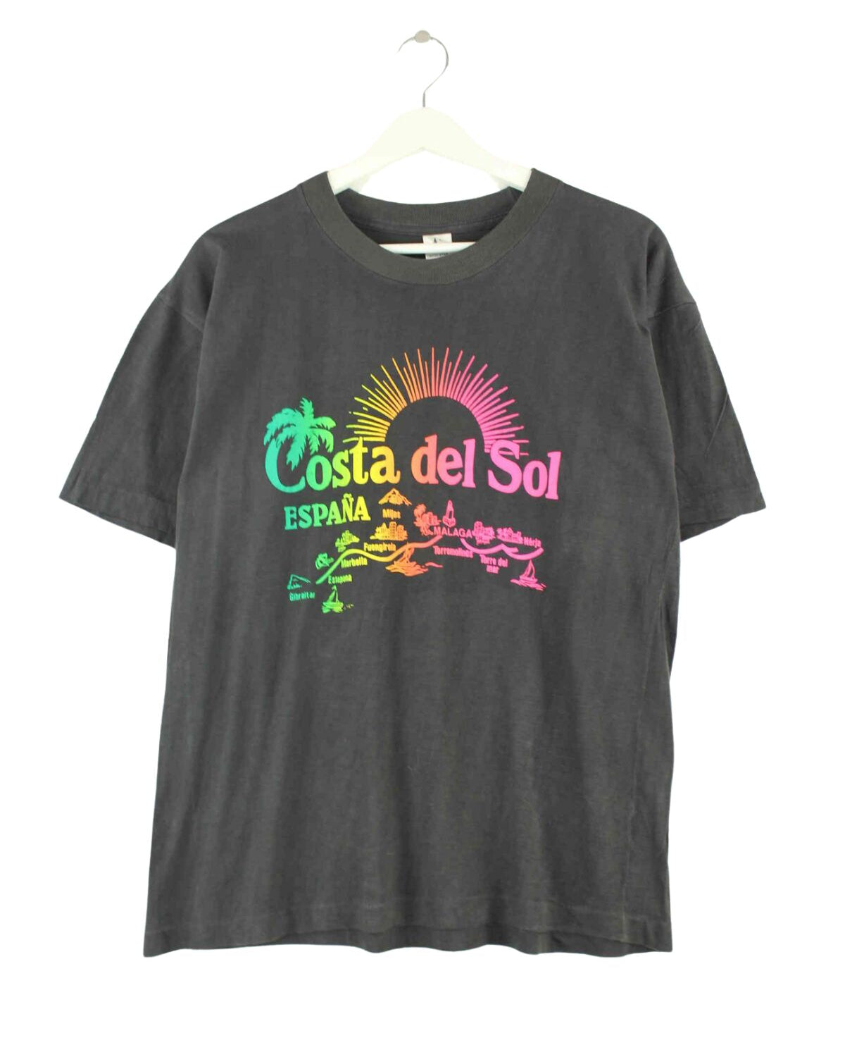 Vintage 90s Costa Del Sol Single Stiched T-Shirt Grau S (front image)