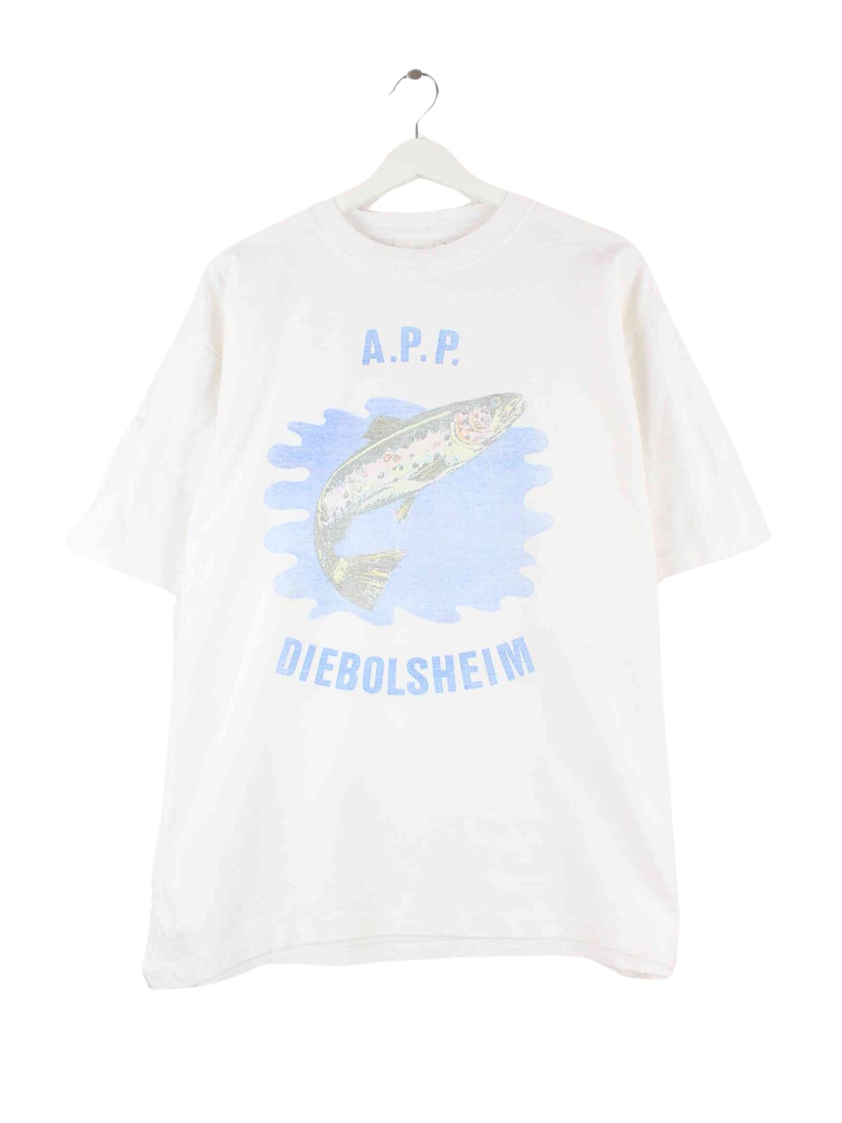 Vintage 90s Fish Print Single Stitch T-Shirt Weiß XL (front image)