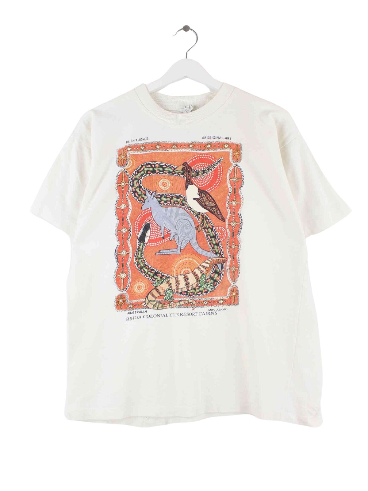 Vintage 90s Aboriginal Art Print Single Stitch T-Shirt Weiß L (front image)