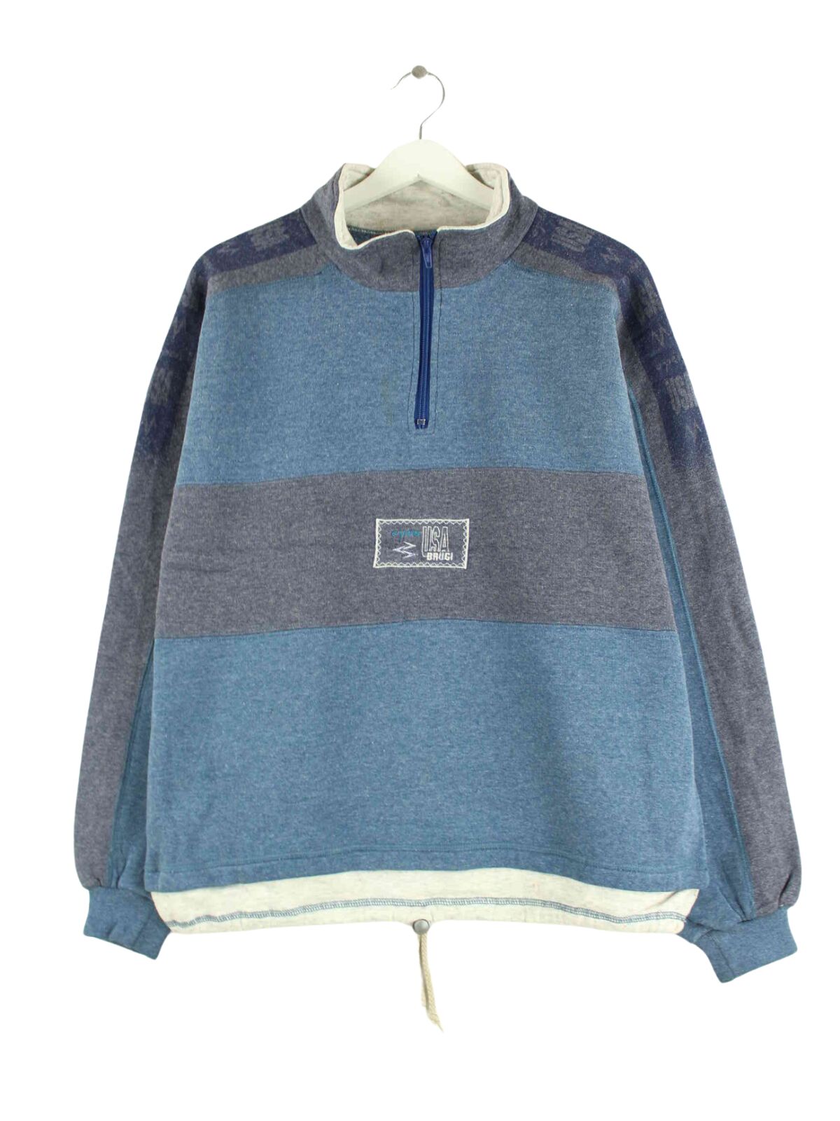 Vintage 90s Embroidered Half Zip Sweater Blau L (front image)