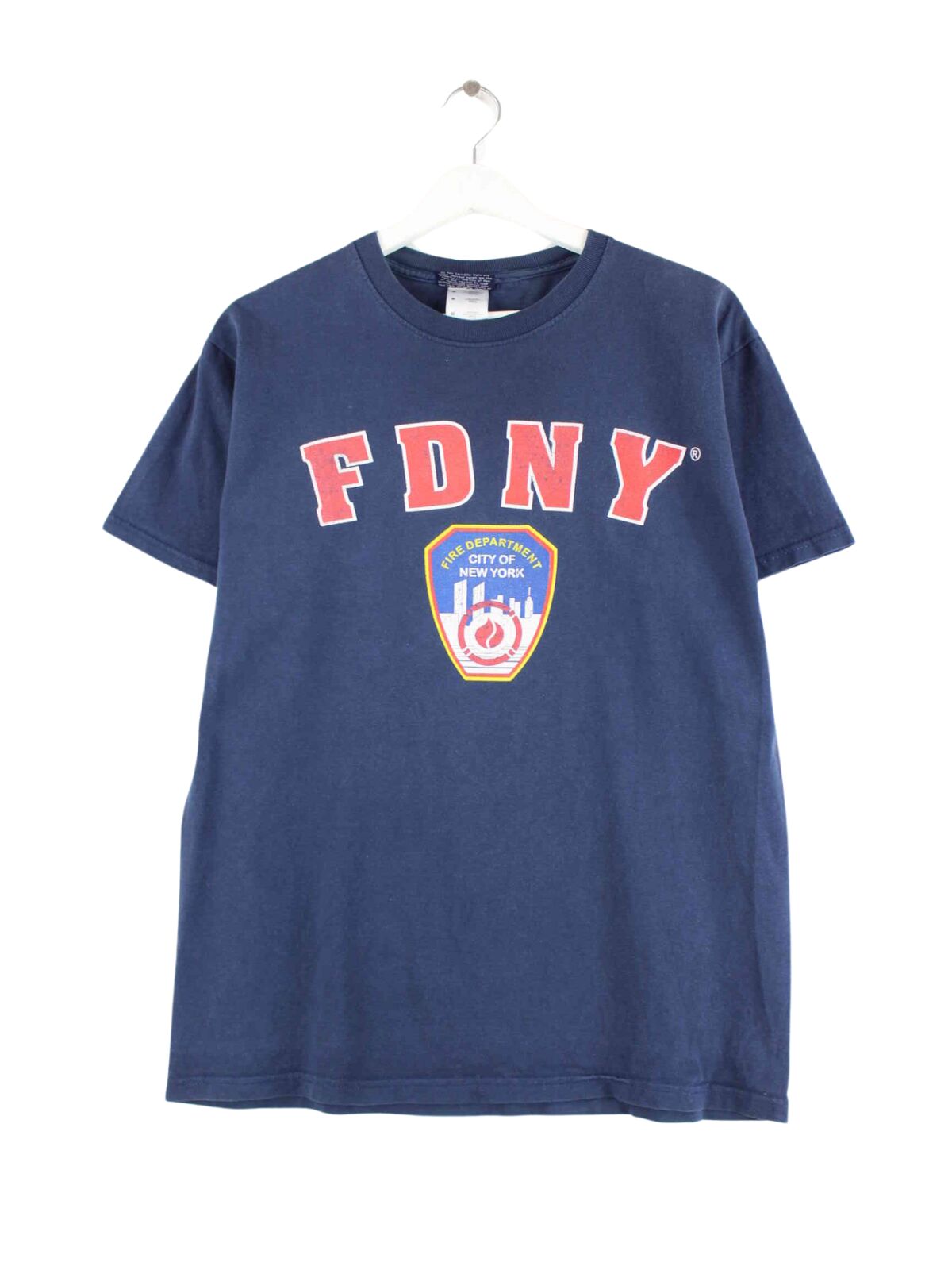 Vintage 90s FDNY Print T-Shirt Blau M (front image)