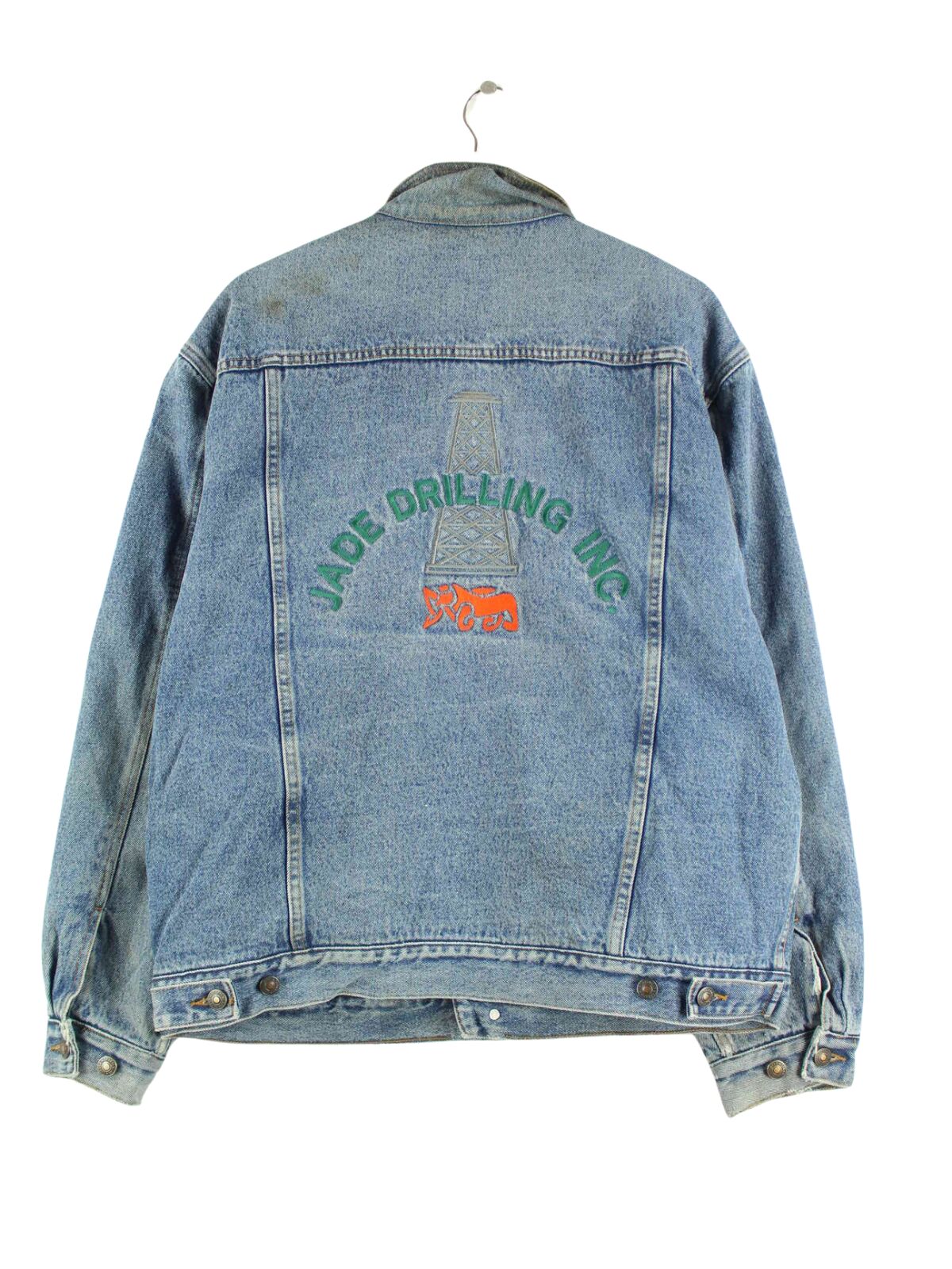 Vintage 90s Jade Drilling Embroidered Jeans Jacke Blau L (back image)