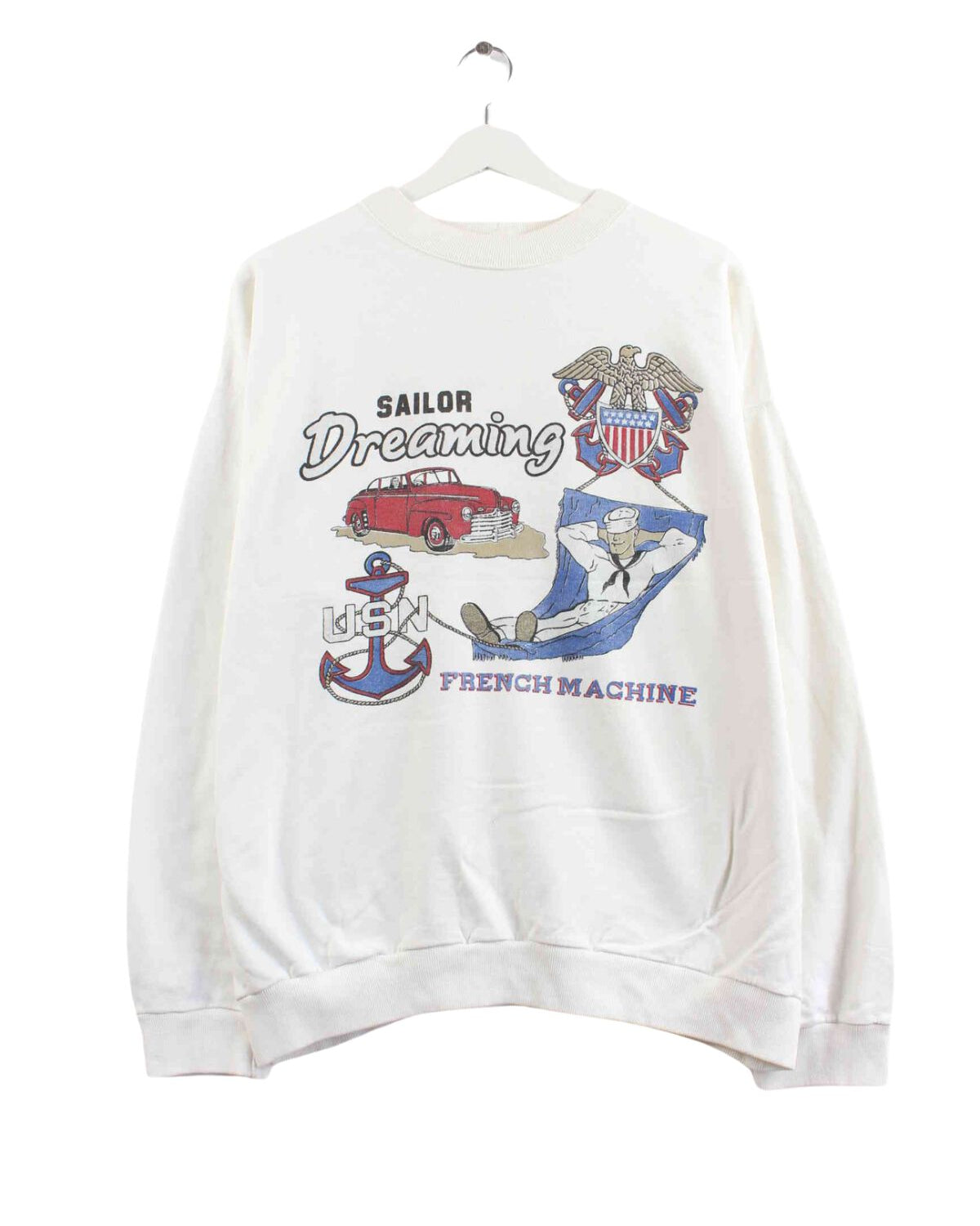 Vintage 90s Sailor Print Sweater Weiß L (front image)
