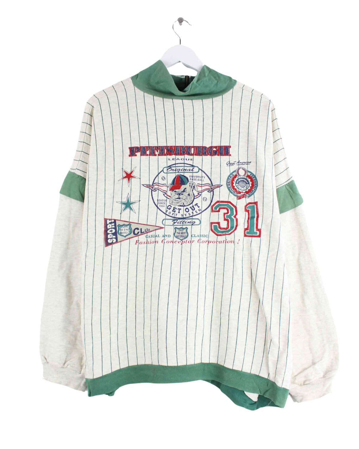 Vintage 80s Vintage Pittsburgh Baseball Half Zip Sweater Beige XL (back image)