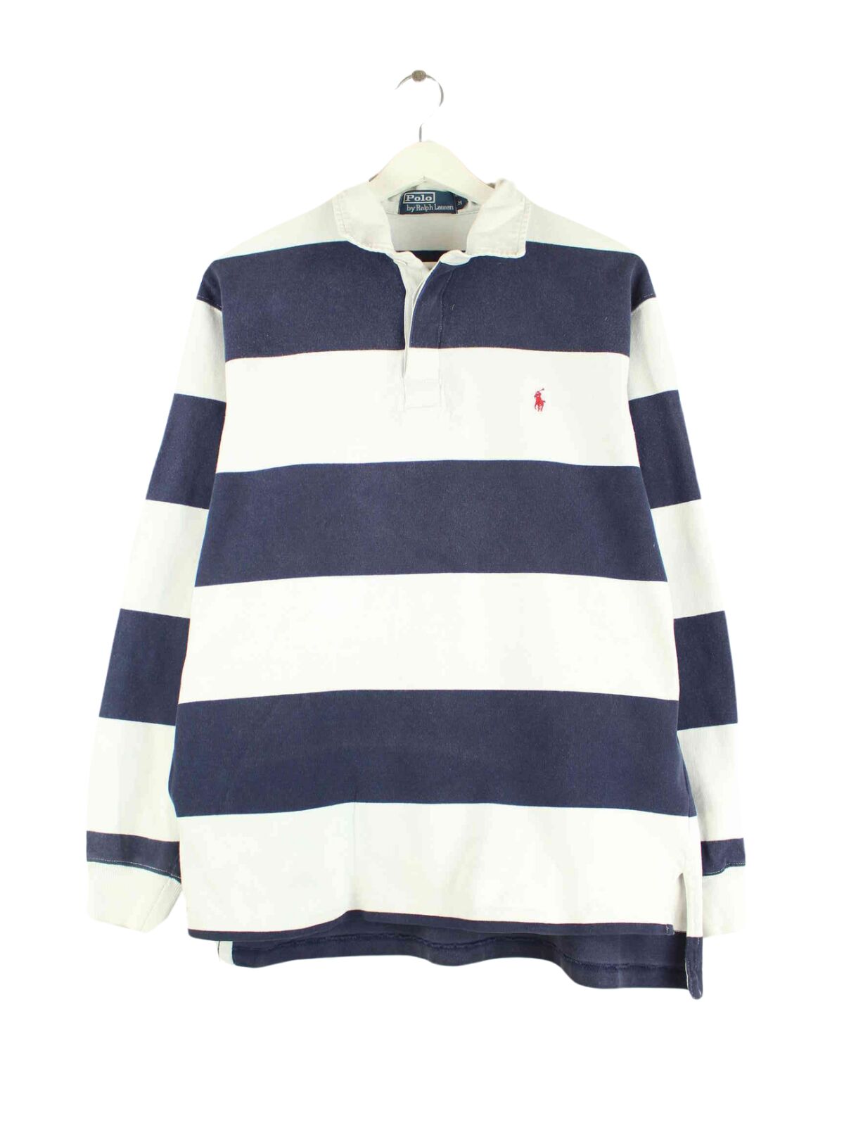 Ralph Lauren 90s Vintage Striped Long Sleeve Polo Weiß M (front image)