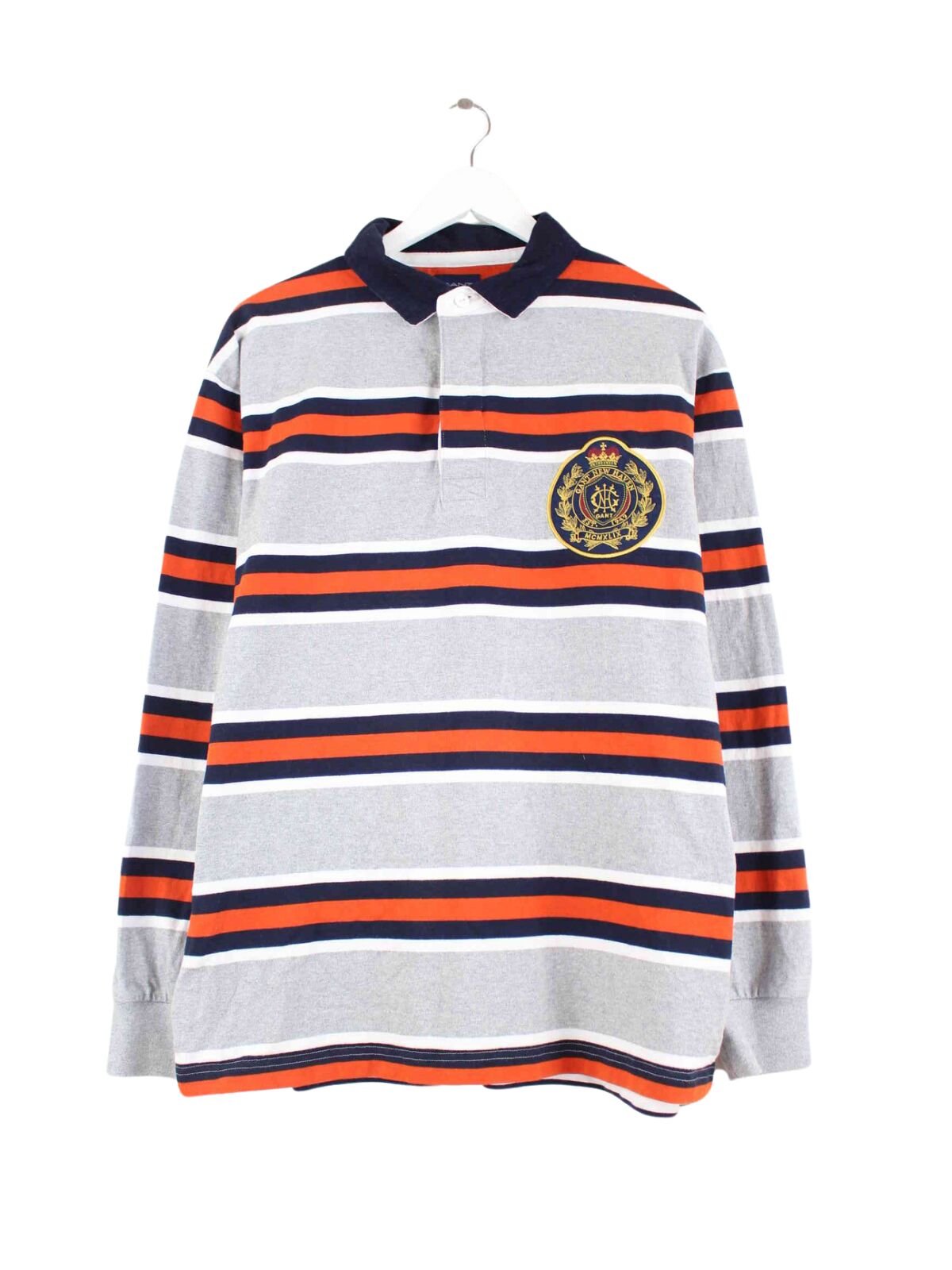 Gant Striped Embroidered Langarm Polo Grau XL (front image)