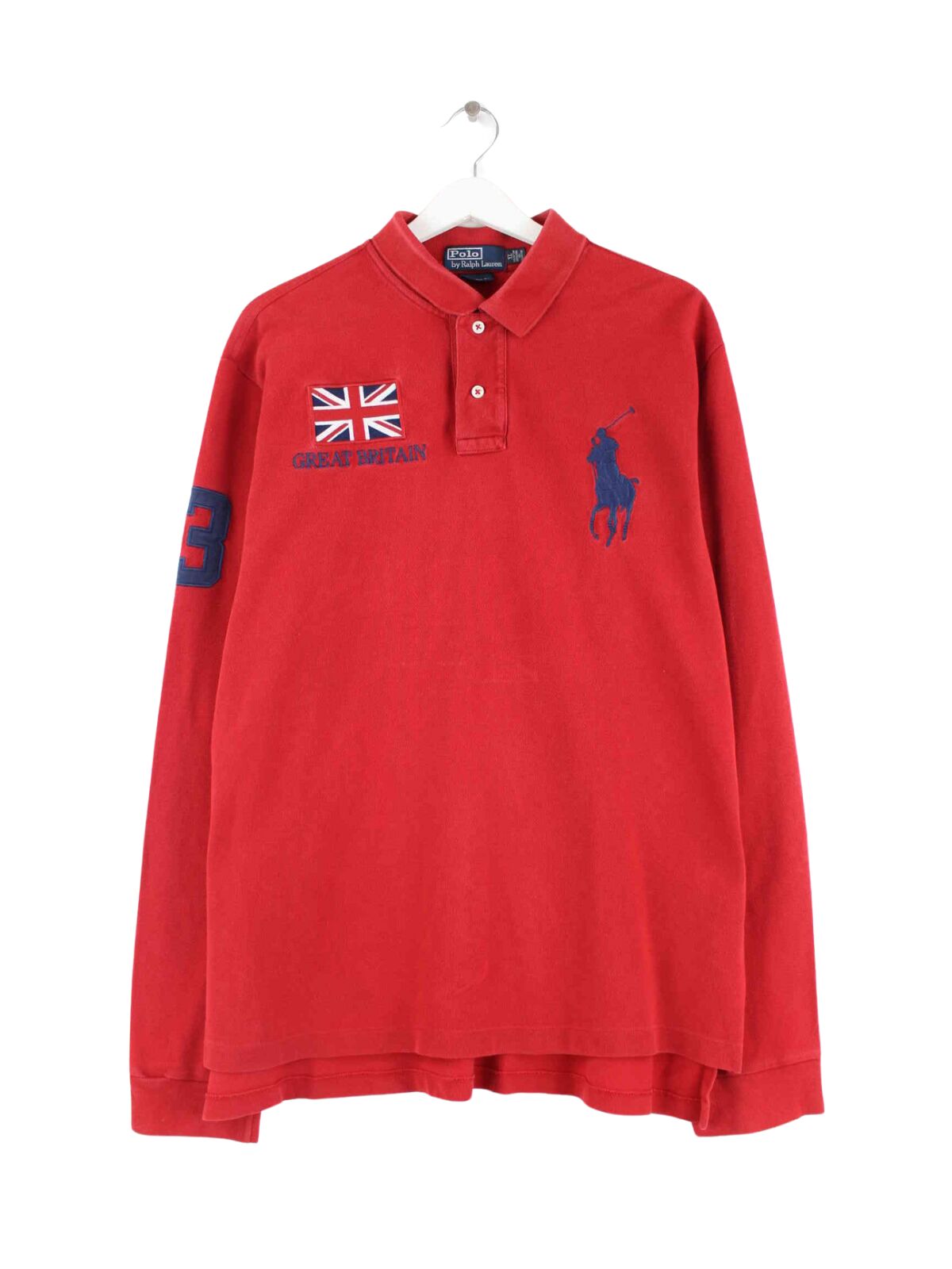 Ralph Lauren 90s Vintage Britain Embroidered Langarm Polo Rot XL (front image)