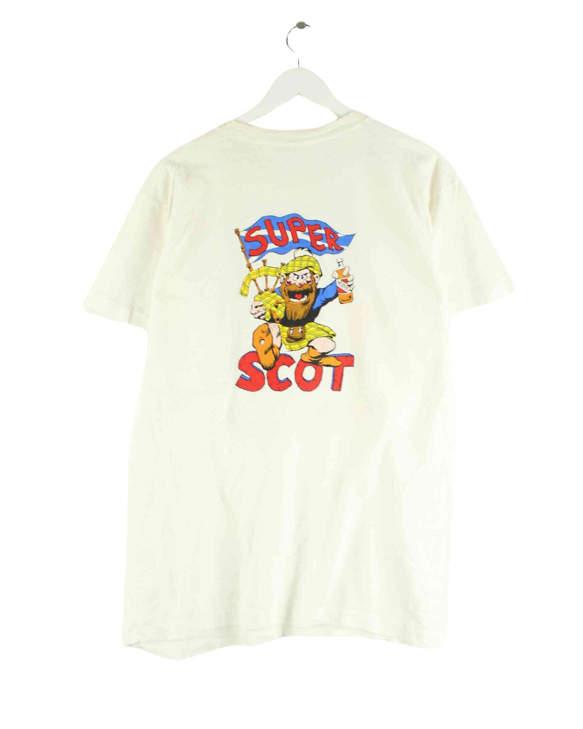 Vintage 90s Vintage Super Scot Print Single Stitched T-Shirt Weiß L (back image)