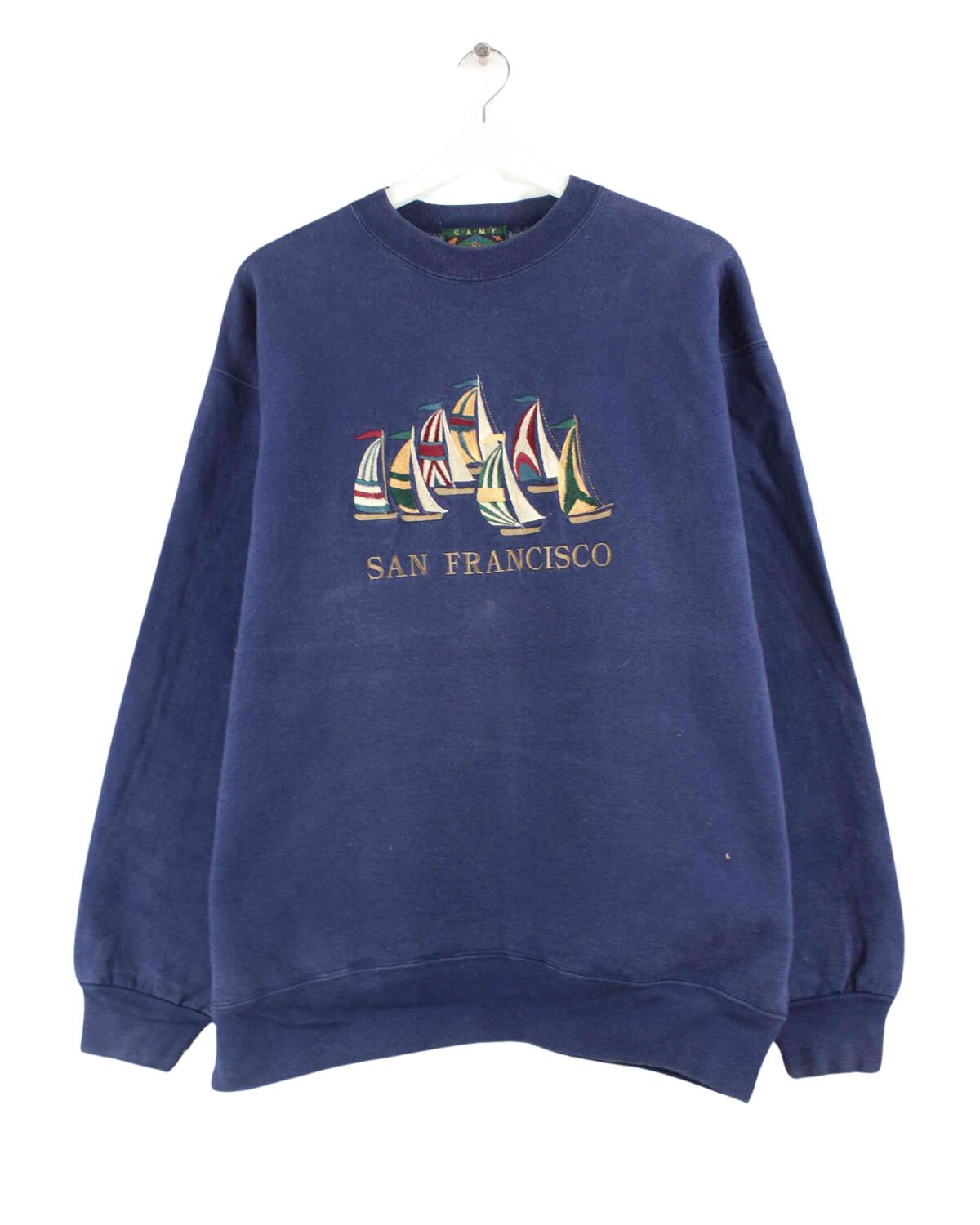 Camp David 80s Vintage Embroidered Sweater Blau L (front image)